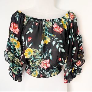 LOVE TREE | Cute Floral Crop Top with Ruffle Sleeves 🌸